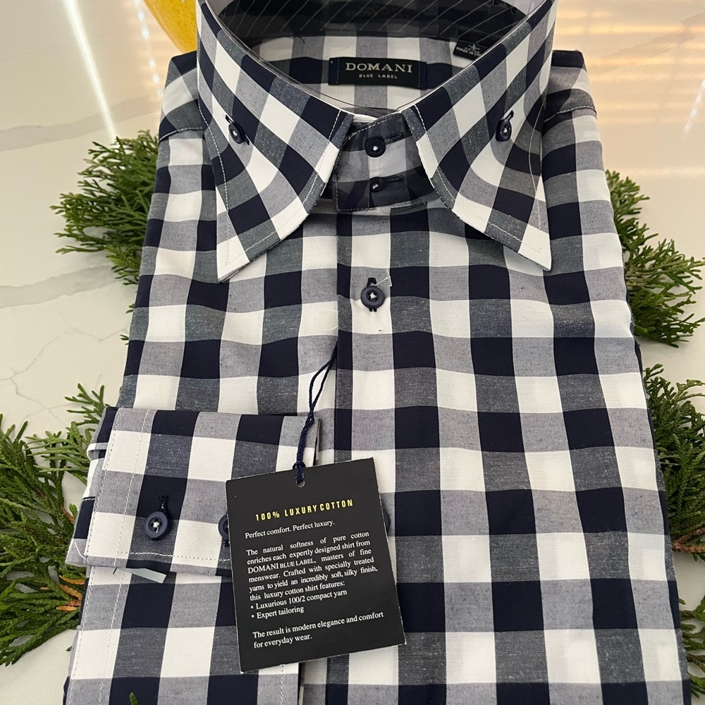 Classic Black and White Plaid Long Sleeve Shirt,L/16, 34/35 - Picture 3 of 7